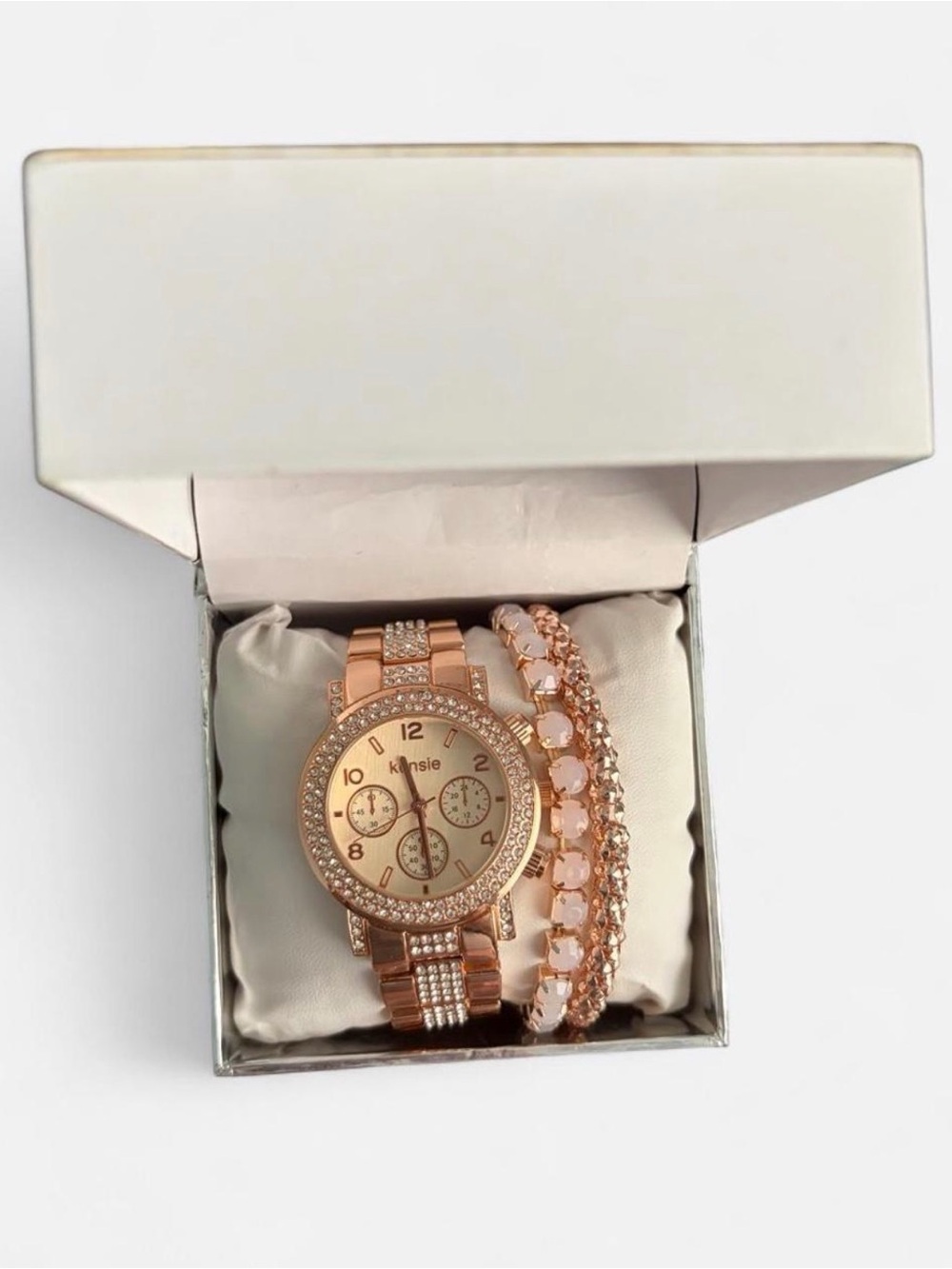 kenzie Rose Gold Crystal Watch and Bracelet Set